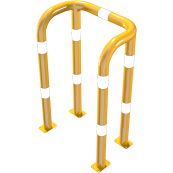 Anti-nudge hoop | double hoop | steel tube  76 mm | yellow / black | total width: 750 mm | height above ground: 1150 mm | to be fixed by plugs